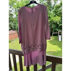 Toni Todd Lace Trim Dress Lilac Mauve Long‎ Sleeve Vintage Made in USA Size 16